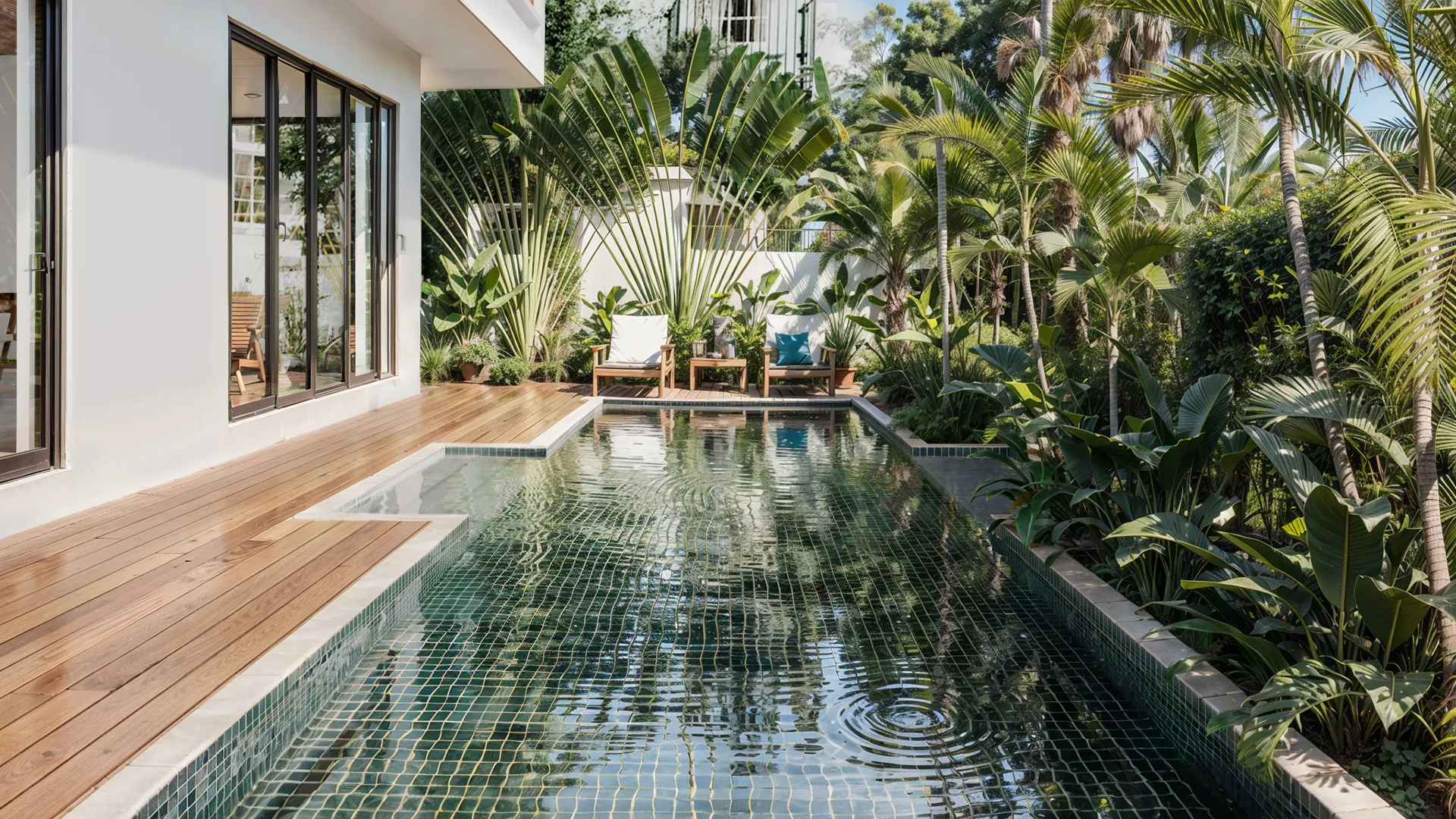 Jardín con piscina, procesado con CoconutFlow