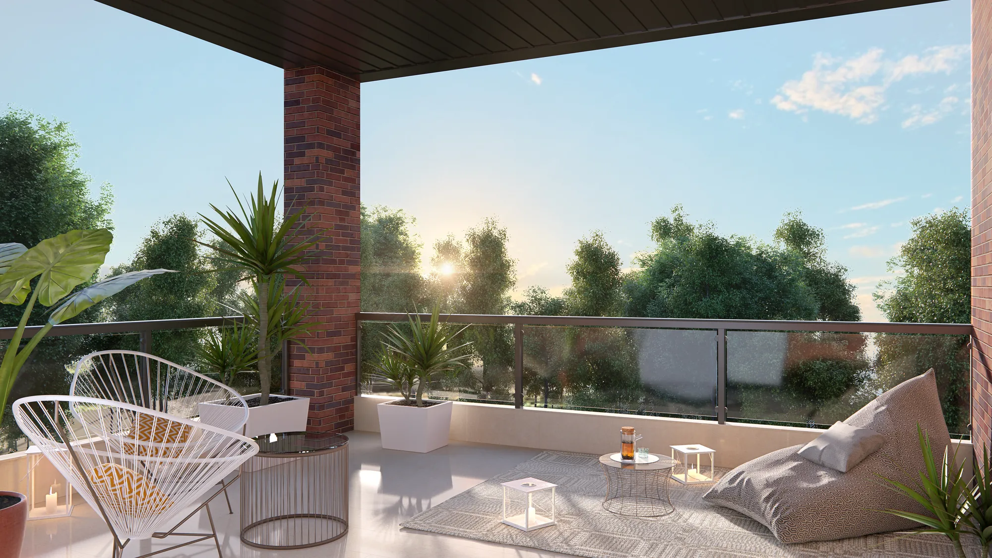 Render de Corona de una terraza al atardecer, original