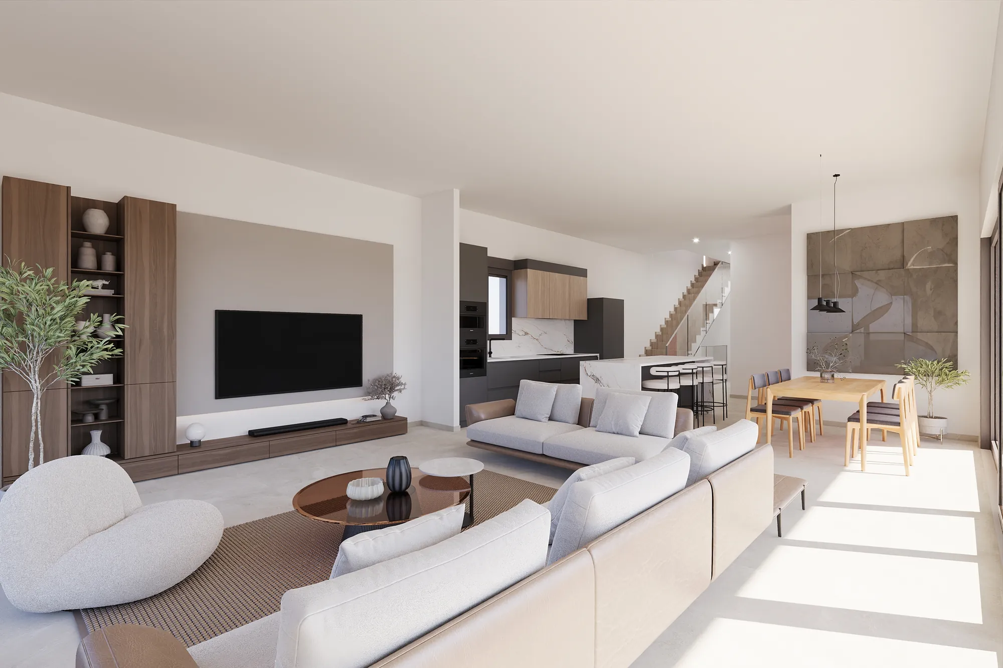 Open-plan living room render, original