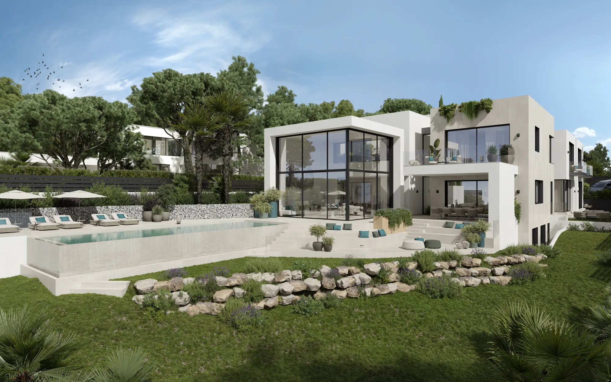 V-Ray render of a house with a pool, original