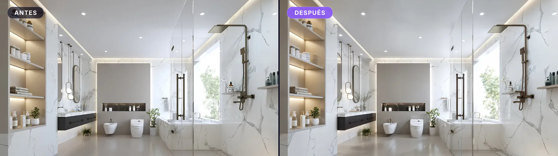 Baño de mármol, antes y después de procesarlo